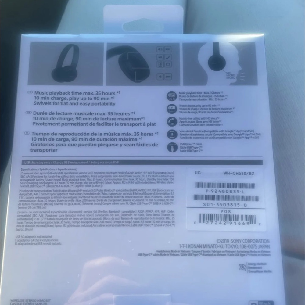 Sony WH-CH510 Bluetooth over ear headphones